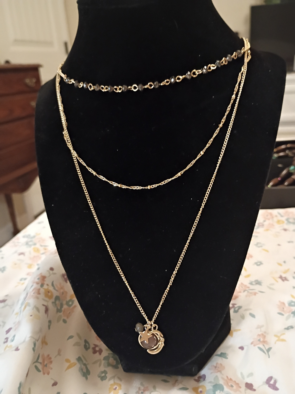 Gold Layered Moon Pendant Necklace - Women Jewelry
